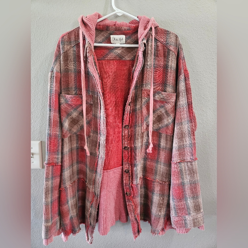 Brand new OLI & HALI plaid and waffle pink/rust color,  size small,  frayed seam